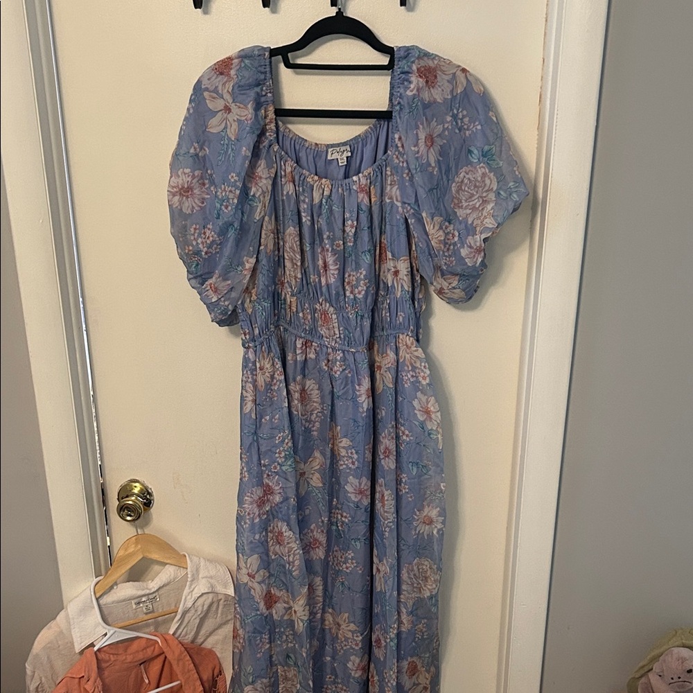 Floral Blue Puff Sleeve Dress